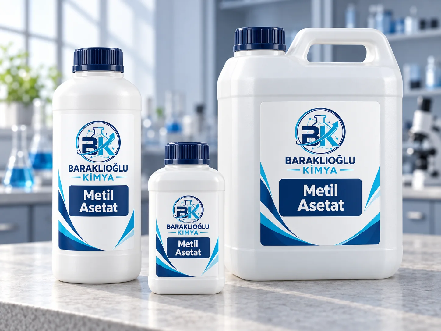 Metil Asetat — ürüne özel etiketli temsilî ambalajlar