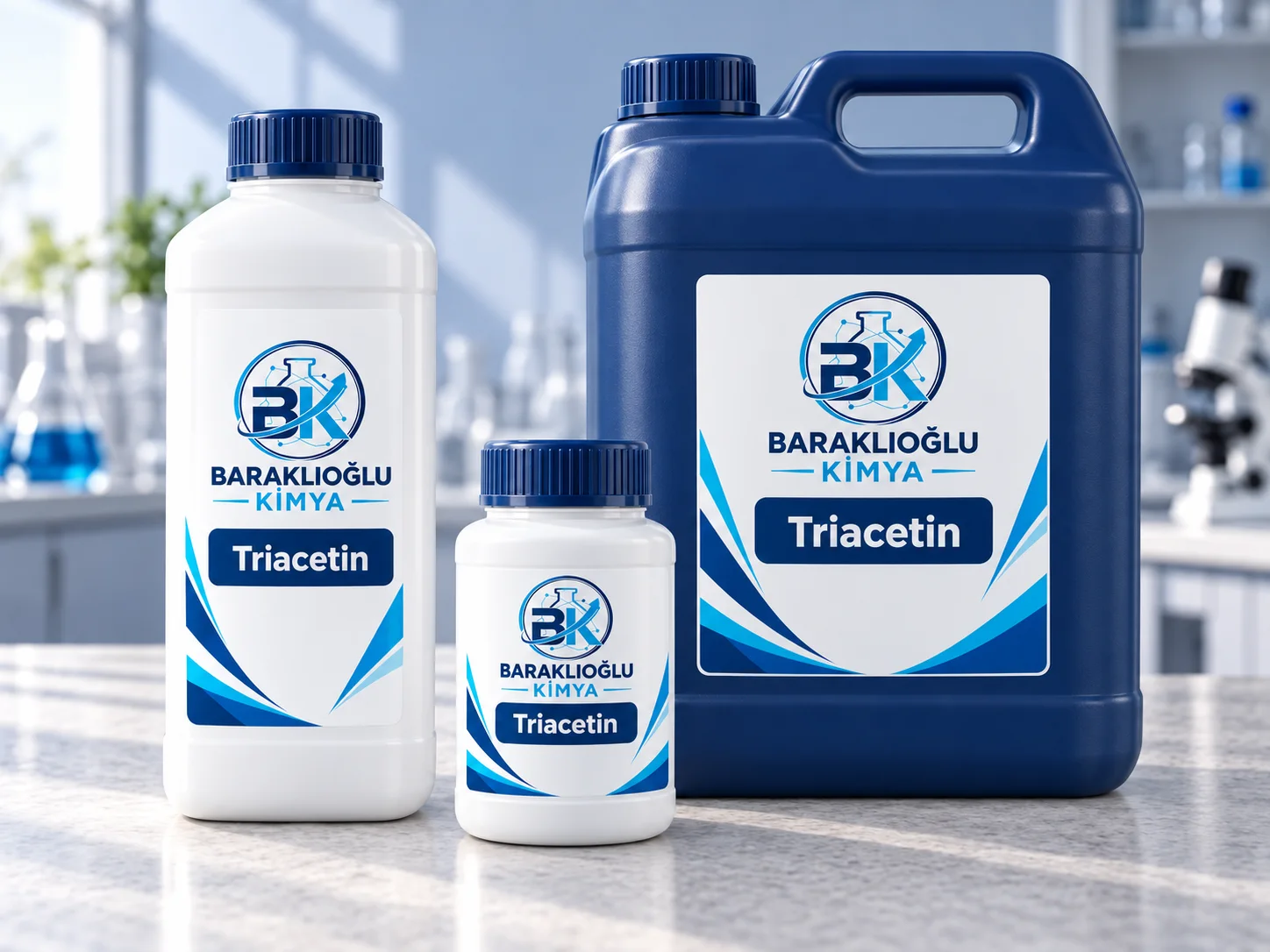 Triacetin — ürüne özel etiketli temsilî ambalajlar